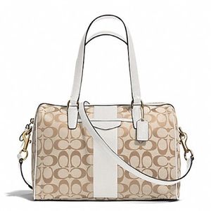 Coach Khaki Signature Stripe Nancy Satchel